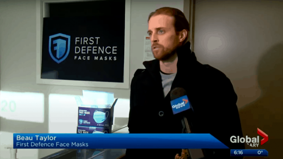 Adam MacVicar from Global News interviews CEO Beau Taylor at the First Defence Calgary facility